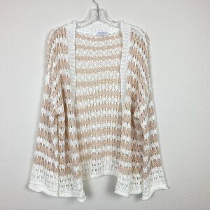 Suzy D Open Knit Cardigan Sweater Size L White Tan Neutral Boho Beach Relaxed
